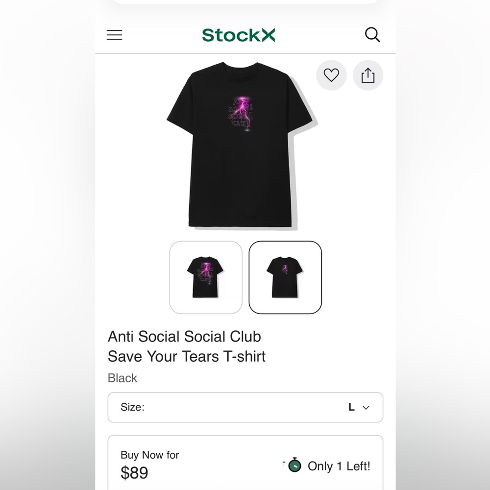 Anti Social Social Club Save Your Tears T-shirt